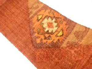 リサイクル　手織り真綿紬抽象花模様織出し名古屋帯